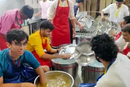 Volunteers helping with the meal service